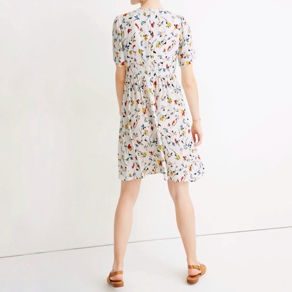 Madewell Tie Front Mini Dress Drifting Flowers Tossed Floral Antique Cream 12 - Picture 2 of 16